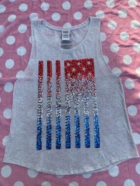 PINK Victoria's Secret Patriotic Flag Sequin Bling tank
